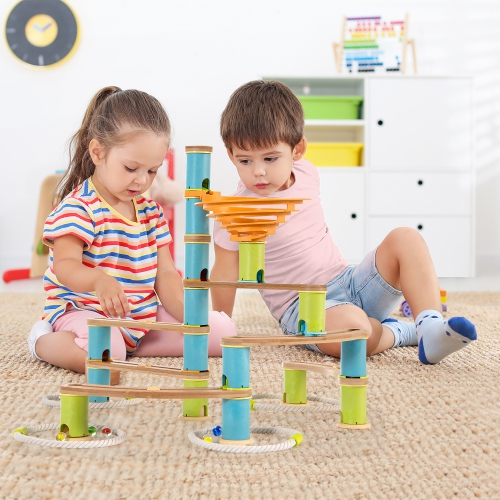 Costway Wooden Marble Run Construction 111PCS STEM Educational Learning Toys for Kid