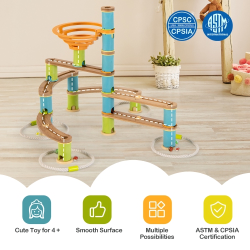Costway Wooden Marble Run Construction 111PCS STEM Educational Learning Toys for Kid