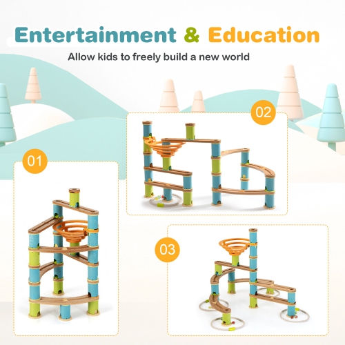 Costway Wooden Marble Run Construction 111PCS STEM Educational Learning Toys for Kid