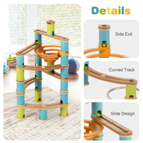 Costway Wooden Marble Run Construction 111PCS STEM Educational Learning Toys for Kid