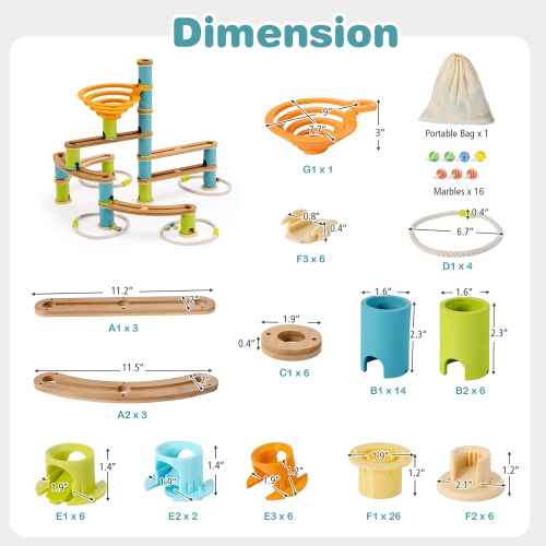 Costway Wooden Marble Run Construction 111PCS STEM Educational Learning Toys for Kid