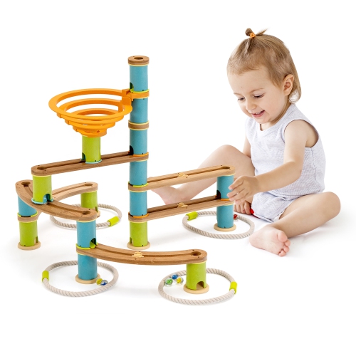 Costway Wooden Marble Run Construction 111PCS STEM Educational Learning Toys for Kid