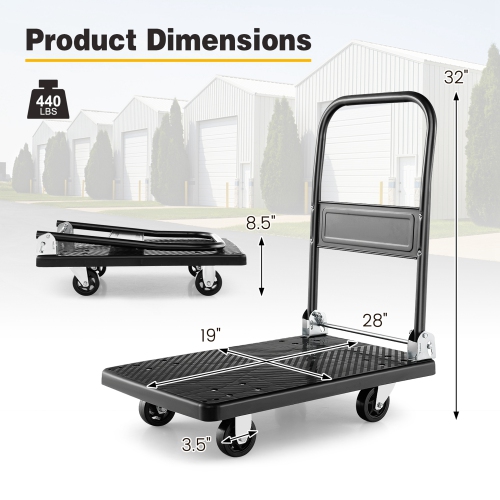 Costway Folding Push Cart Dolly Platform Hand Truck with 360° Swivel Wheels 440LBS Capacity