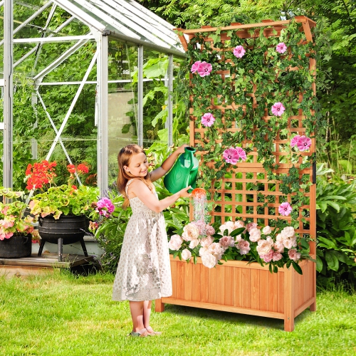 Costway Raised Garden Bed Planter Box Climbing Plants Container with Trellis &Hanging Roof