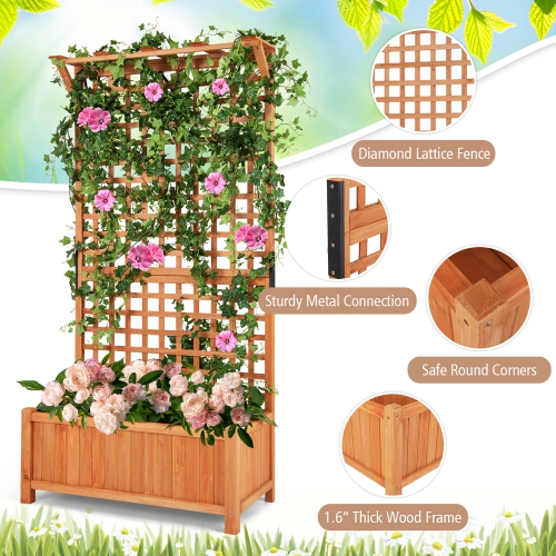 Costway Raised Garden Bed Planter Box Climbing Plants Container with Trellis &Hanging Roof