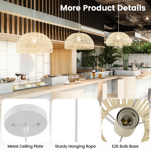 Lampe suspendue en papier de Costway avec corde de suspension réglable offerte pour les ampoules E26