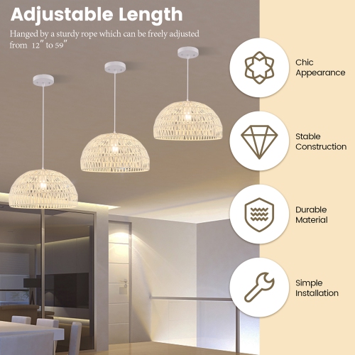 Lampe suspendue en papier de Costway avec corde de suspension réglable offerte pour les ampoules E26