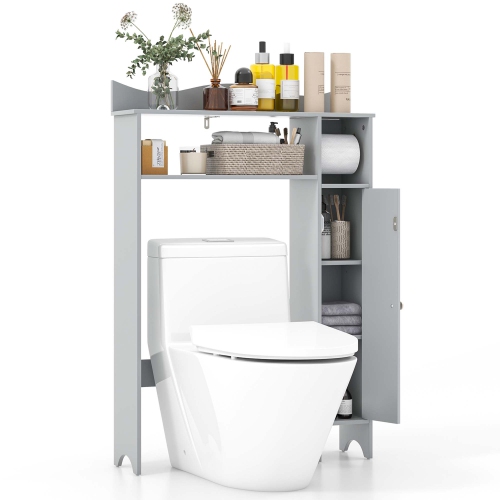 COSTWAY  Over The Toilet Storage Cabinet With Toilet Paper Holder Adjustable Shelves Gray/white
