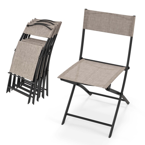 COSTWAY  Patio Folding Chairs Set Of 4 Portable Lightweight Camping Chair Breathable Seat