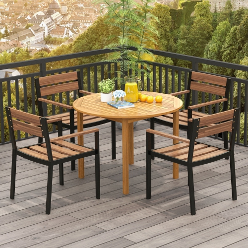 Costway Patio Dining Table Acacia Wood Round Outdoor Bistro Table 4-Person for Deck Lawn