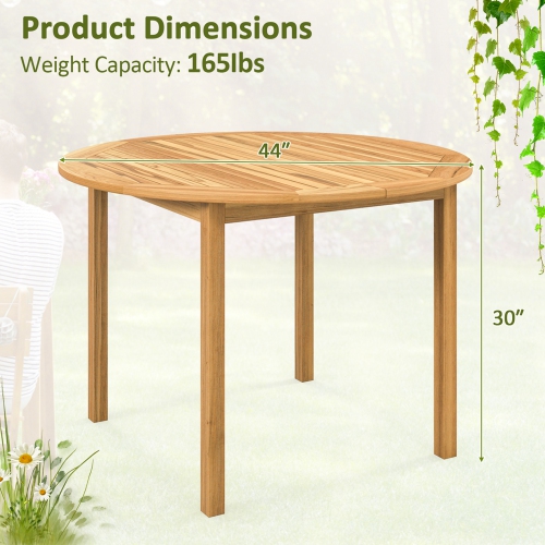 Costway Patio Dining Table Acacia Wood Round Outdoor Bistro Table 4-Person for Deck Lawn