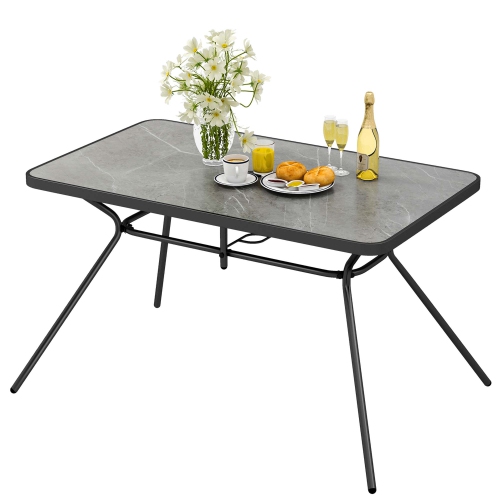 COSTWAY  Patio Rectangle Dining Table 49" X 29.5" Marble-Like Tabletop With Umbrella Hole