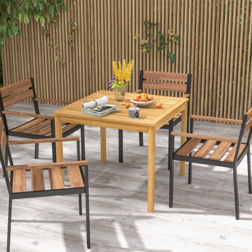 Costway Patio Dining Table Acacia Wood Square Outdoor Bistro with 1.9" Umbrella Hole Yard