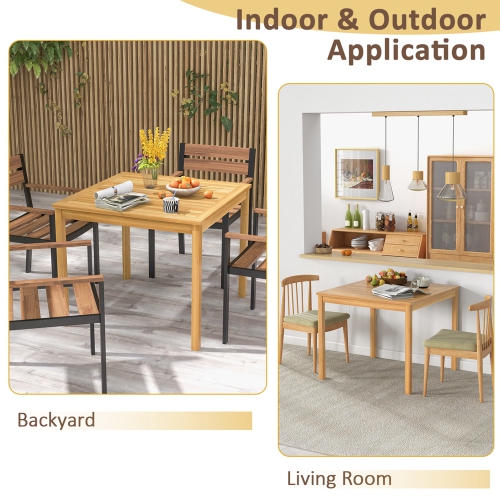 Costway Patio Dining Table Acacia Wood Square Outdoor Bistro with 1.9" Umbrella Hole Yard