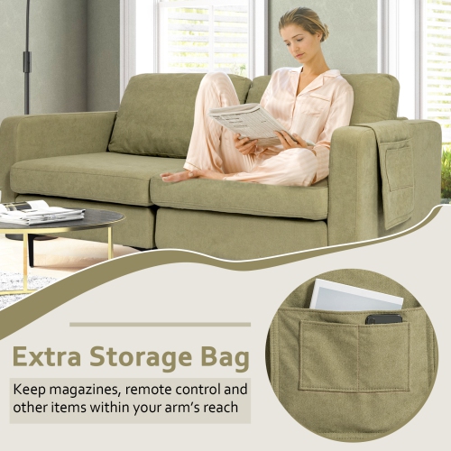 Causeuse moderne avec canapé à 2 sièges en lin et pochette de rangement latérale de Costway - Vert