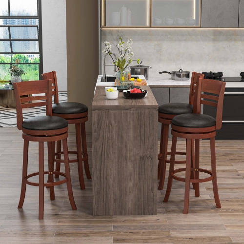 Costway Set of 4 Bar Stools Swivel Bar Height Dining Chairs with Backrests & Footrests