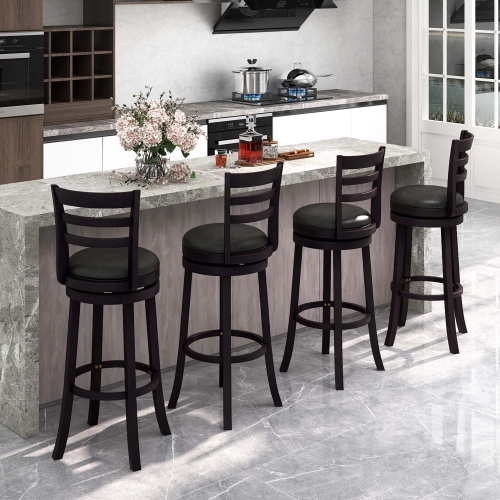 Costway Set of 4 Bar Stools Swivel Bar Height Chairs with PU Upholstered Seats Kitchen