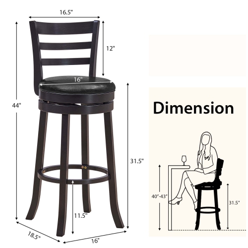 Costway Set of 4 Bar Stools Swivel Bar Height Chairs with PU Upholstered Seats Kitchen
