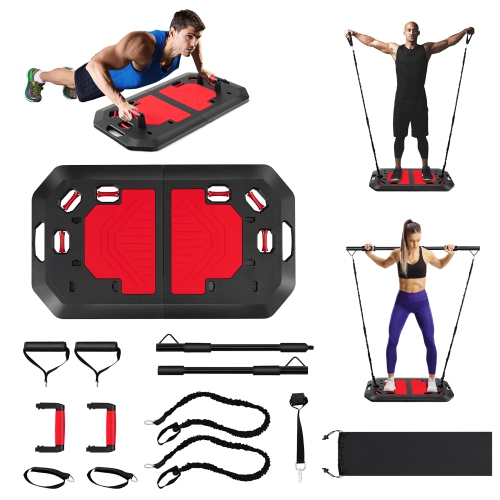 Ensemble de planches à pousser de Costway Support pliable avec sac de bar à cordelette élastique Home Gym