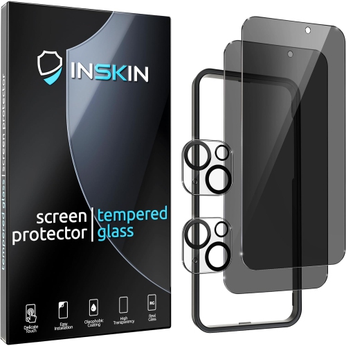 Inskin Privacy Screen Protector for iPhone 15 Plus - 2+2 Tempered Glass for Screen & Camera Lens, Auto-Align Installation, Long-Lasting Plasma