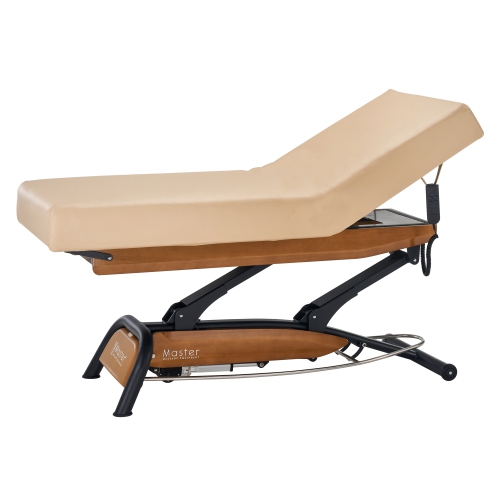 Table beauté salon lit spa à hauteur réglable et à levage électrique Atlas Liftback Master massage - dessus crème avec base chêne