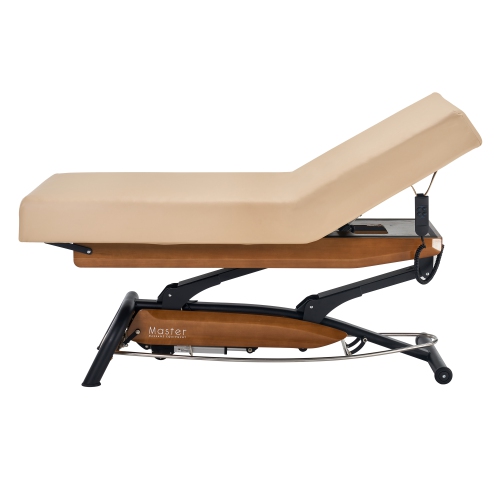 Table beauté salon lit spa à hauteur réglable et à levage électrique Atlas Liftback Master massage - dessus crème avec base chêne