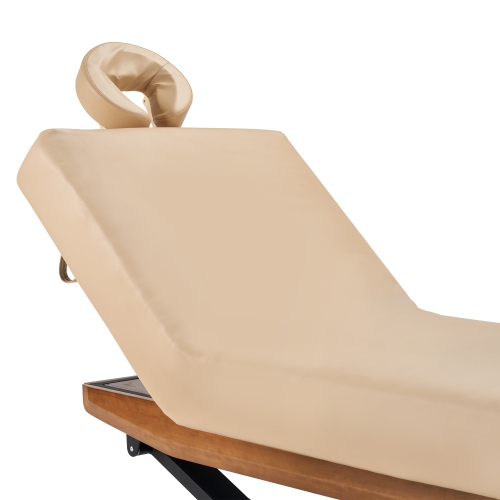 Table beauté salon lit spa à hauteur réglable et à levage électrique Atlas Liftback Master massage - dessus crème avec base chêne