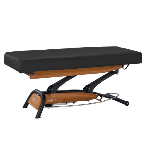 Master massage – Table beauté/lit spa plat à hauteur réglable Atlas, base chêne, dessus crème, revêtement noir interchangeable