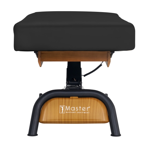 Master massage – Table beauté/lit spa plat à hauteur réglable Atlas, base chêne, dessus crème, revêtement noir interchangeable