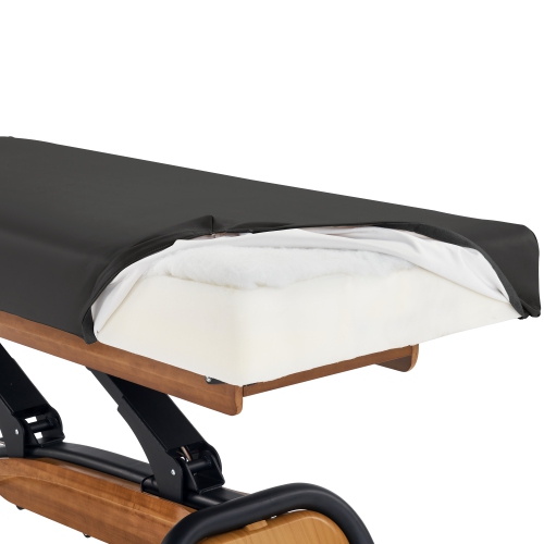 Master massage – Table beauté/lit spa plat à hauteur réglable Atlas, base chêne, dessus crème, revêtement noir interchangeable