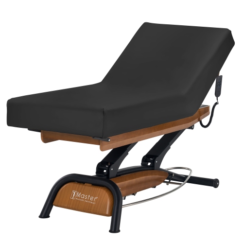 Master massage – Table beauté/base chêne/dessus crème/revêtement noir interchangeable Atlas Liftback électrique à hauteur réglable