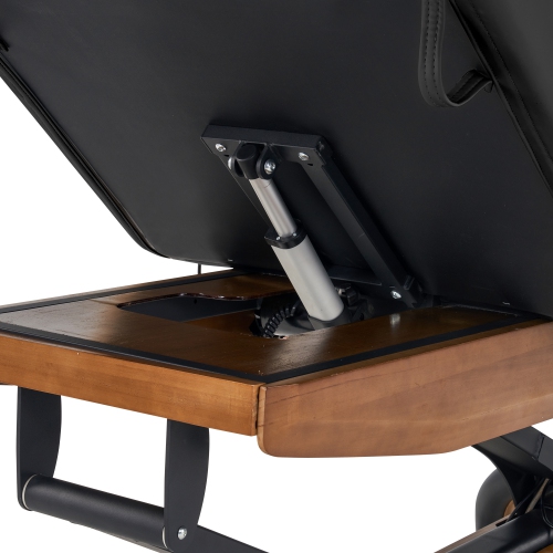 Master massage – Table beauté/lit spa réglable Atlas Deluxe à hauteur relevable électrique, base chêne, dessus crème, revêtement noir interchangeable