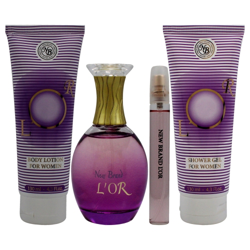 Lor by New Brand for Women - 4 Pc Gift Set 3.3oz EDP Spray, 0.5oz EDP Spray, 4.3oz Shower Gel, 4.3oz Body Lotion