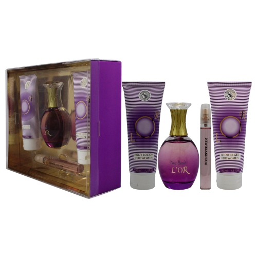 Lor by New Brand for Women - 4 Pc Gift Set 3.3oz EDP Spray, 0.5oz EDP Spray, 4.3oz Shower Gel, 4.3oz Body Lotion