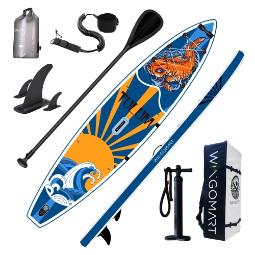 WINGOMART  Xl 12Ft Inflatable Stand Up Paddle Board W/premium Sup Accessories & Carry Bag |Upgraded Paddle Boards W/ 3 Fish Fin for Paddling |Up to 2 Person / 380Lb -Tulum Edition