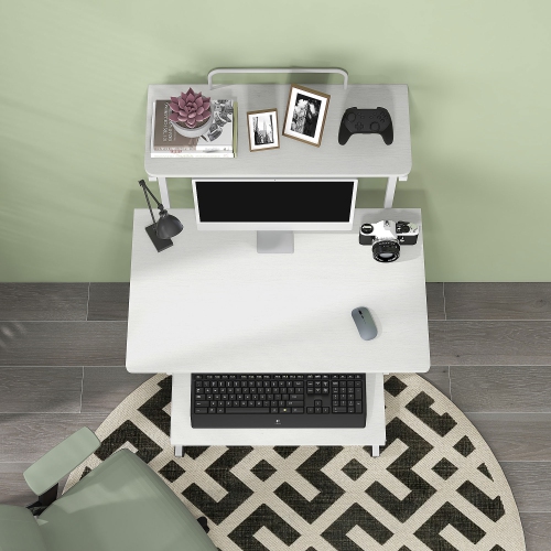 HOMCOM 32" Computer Desk, Mobile Home Office Desk with Keyboard Tray and Storage Shelves, Rolling Workstation on Wheels, White