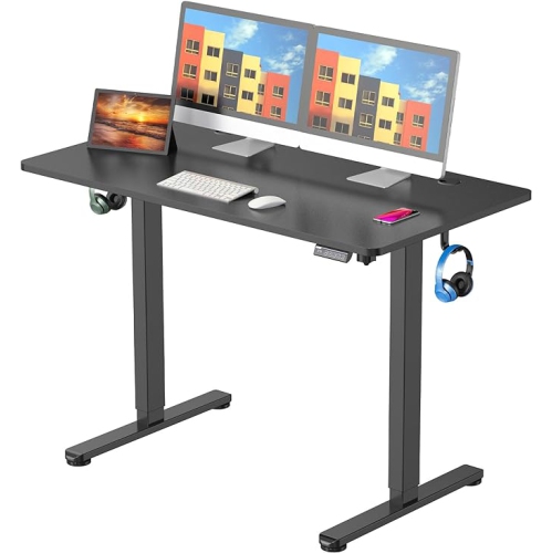 Bureau d'ordinateur debout électrique tout-en-un, bureau d'ordinateur assis/debout ergonomique et ajustable avec 43,3 dessus de table 23,6&nbsp;po