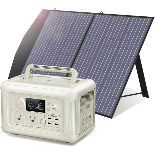 ALLPOWER Station portative BEIGE R600 avec panneau solaire SP027 inclus