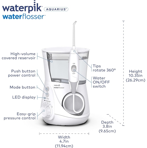 Hydropulseur Waterpik Aquarius Professional pour les dents, les gencives, les renforts, les soins dentaires, l'alimentation électrique avec 10