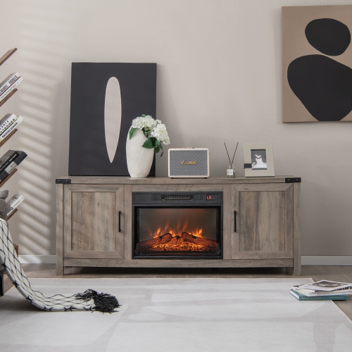 Costway 62" Fireplace TV Stand Media Console Cabinet W/23" Electric Fireplace for 70" TV