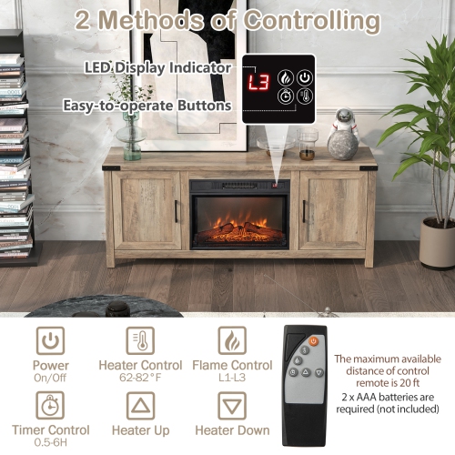 Costway 62" Fireplace TV Stand Media Console Cabinet W/23" Electric Fireplace for 70" TV