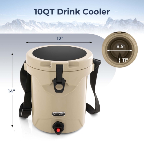 Costway 10 QT Drink Cooler Portable Insulated Ice Chest with Spigot & Shoulder Strap Beige