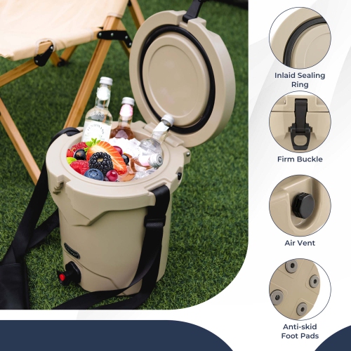 Costway 10 QT Drink Cooler Portable Insulated Ice Chest with Spigot & Shoulder Strap Beige