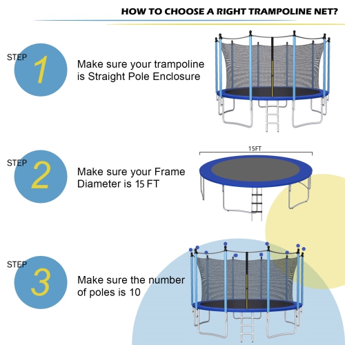 Costway 15FT Trampoline Replacement Safety Enclosure Net Weather-Resistant