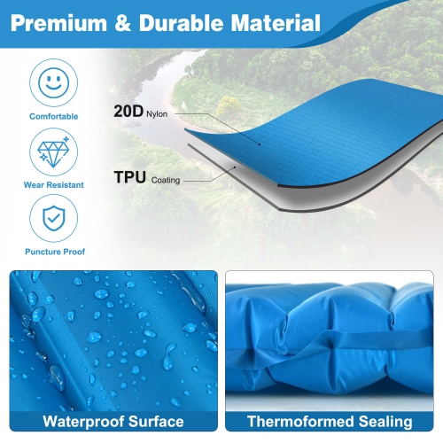 Goplus 3 Inch Inflatable Camping Sleeping Pad Waterproof & Comfortable Sleeping Mat Blue/Green