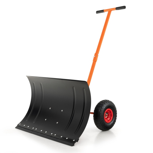 COSTWAY  29" Snow Shovel Heavy-Duty Metal Adjustable Angle & Height Snow Clear With Wheels