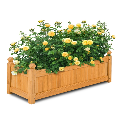 COSTWAY  Wooden Rectangular Planter Box Raised Garden Bed for Plants With 4 Corner Drainage