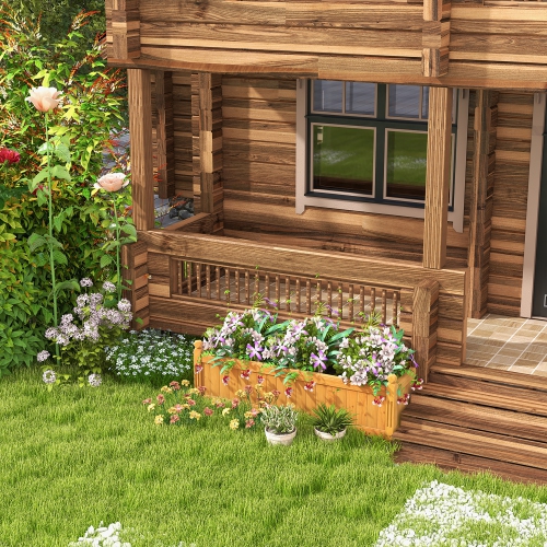 Costway Wooden Rectangular Planter Box Raised Garden Bed for Plants with 4 Corner Drainage