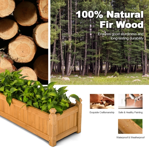 Costway Wooden Rectangular Planter Box Raised Garden Bed for Plants with 4 Corner Drainage