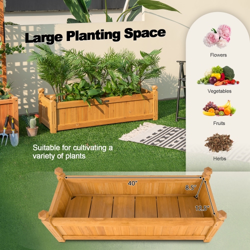 Costway Wooden Rectangular Planter Box Raised Garden Bed for Plants with 4 Corner Drainage